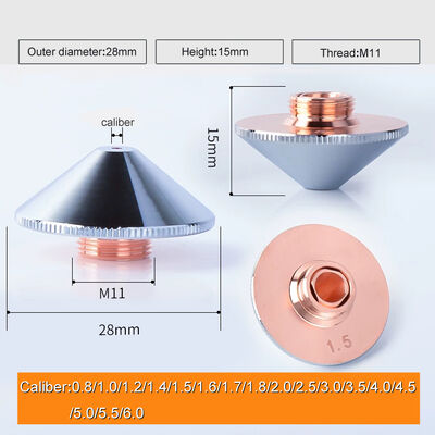 คุณภาพ  DM28 M11 1.2mm Copper Laser Nozzle For Fiber Laser Cutting Machine โรงงาน